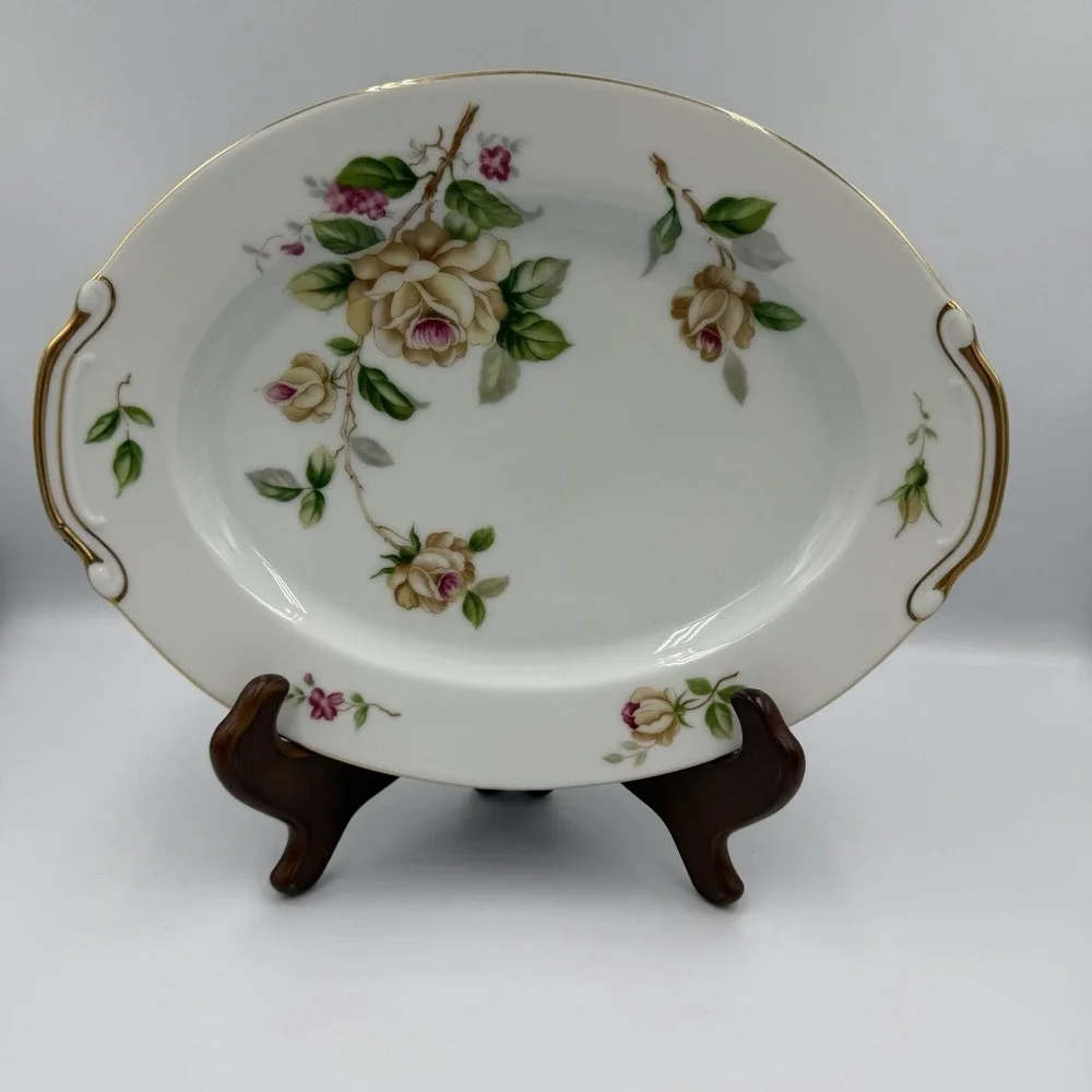 Lynmore Fine China Golden Rose 12 Inch  Oval Serving Platter